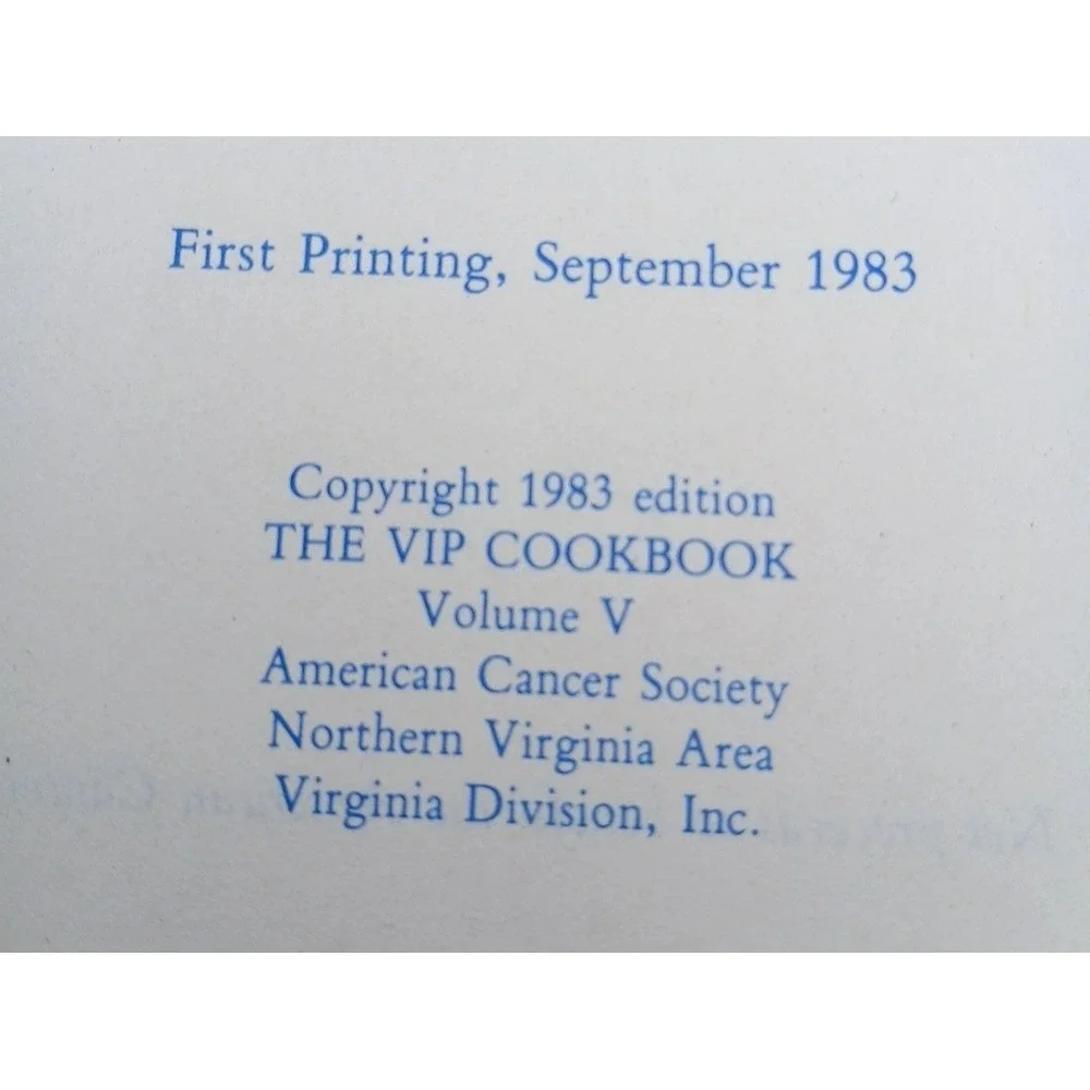 Vintage 1978 1983  VIP Cookbook  American Cancer Society Richmond Virginia NOS